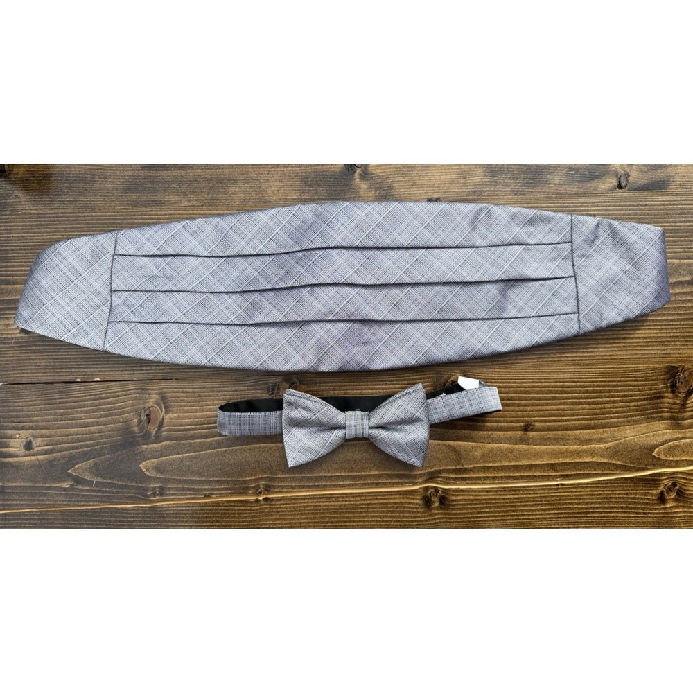 Calvin Klein Gray Tuxedo Cummerbund Bow Tie Set Adjustable Formal Wedding Prom‎